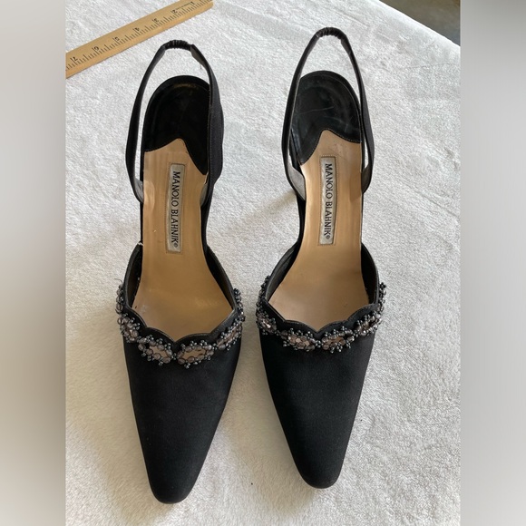 Manolo Blahnik Satin Crystal Embellished Sling Back - Picture 2 of 16